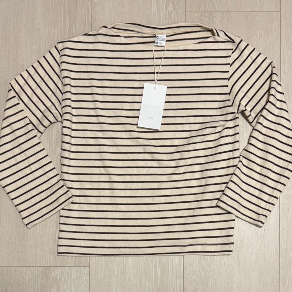 Zara Cream and Black Striped Long Sleeve Top